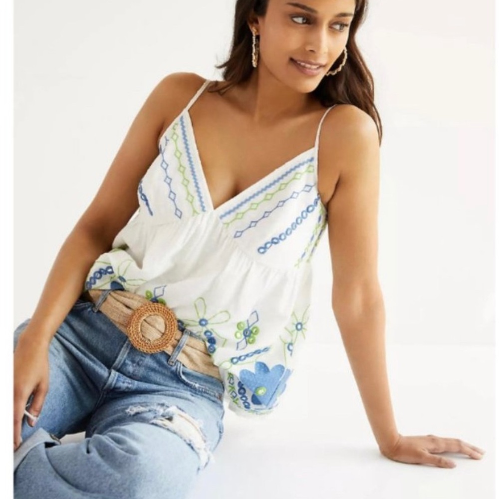 Forever That Girl (Anthropologie) White Jordan Eyelet Cotton Tank Top, Size 6